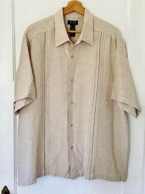 Axcess Claiborne Guayabera Linen Taupe Button down Mens Dress Shirt Size XXL